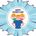 Cute father character with son and daughter Happy father day Vector