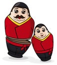 Cute father and son with Russian clothes like Matryoshka dolls, Vector illustration