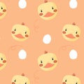 Cute feathered chick seamless pattern, duck muzzle vector illustration. Kid texture, background, wallpapers, yellow ornament. Royalty Free Stock Photo