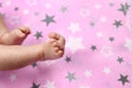 Cute feet of newborn baby on the blanket. The concept of love, health and care Royalty Free Stock Photo