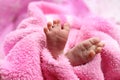 Cute feet of newborn baby on the blanket. The concept of love, health and care Royalty Free Stock Photo