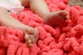 Cute feet of newborn baby on the blanket. The concept of love, health and care Royalty Free Stock Photo