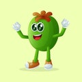 Cute Feijoa character making a victory sign with his hand