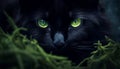 Cute feline kitten staring, green grass, black background generated by AI Royalty Free Stock Photo