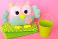 Cute felt owl toy. Simple felt sewing crafts for kids Royalty Free Stock Photo