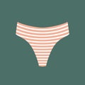 Cute female beige and white striped panties. Trendy thongs icon. Women underwear element. Feminine symbol, template