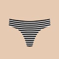 Cute female black and white striped panties. Trendy thongs icon. Women underwear element. Feminine symbol, template