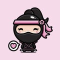 The cute female cartoon character becomes a ninja wearing a ninja costume and carrying a samurai
