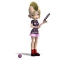 Cute female cartoon punk is a tennis player. 3D