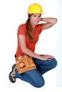 Cute female construction worker. Royalty Free Stock Photo