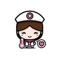 cute female doctor cartoon character holding a temperature gauge