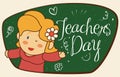 Cute Female Educator with Flower Celebrating Teachers` Day, Vector Illustration