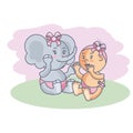 cute female elephant with baby girl