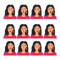 Cute female face expression set isolated on white Royalty Free Stock Photo