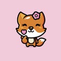 Cute female fox animal cartoon character with korean love finger