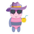 cute female hippo with summer hat and pineapple cocktail Royalty Free Stock Photo