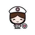 Cute female nurse cartoon character holding a patient list paper