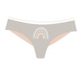 Cute female panties with stylish rainbow. Trendy thongs icon. Women underwear element. Feminine symbol, template modern