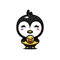 Cute female penguin cartoon character wearing a duck float