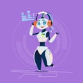 Cute Female Robot Listen Music Through Headphones Modern Artificial Intelligence Technology Concept Royalty Free Stock Photo