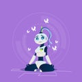 Cute Female Robot Relaxing Meditation Modern Artificial Intelligence Technology Concept