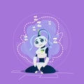 Cute Female Robot Relaxing Sleep Saving Energy Modern Artificial Intelligence Technology Concept