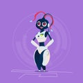 Cute Female Robot Wear Ninja Mask Modern Artificial Intelligence Technology Concept