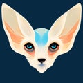 Cute fennec face on a blue background. Abstract fennec fox head. Digital illustration. AI-generated