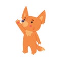 Cute Fennec Fox with Red Coat and Large Ears Waving Paw Vector Illustration