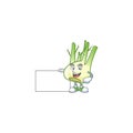 Cute fennel cartoon character with a board