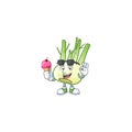 Cute fennel cartoon character with ice cream