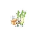 Cute fennel cartoon character style holding a box