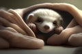 Cute ferret hiding under a blanket. 3D rendering.