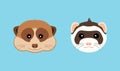 Cute ferret and meerkat muzzle. Vector flat design illustration.