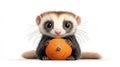 Cute ferret with an orange ball Royalty Free Stock Photo
