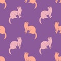 Cute ferrets on purple background, vector seamless pattern