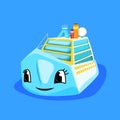 Cute ferry or cruise liner eyes and smile. Marine transport cartoon illustration. Oceanic cruiseliner character