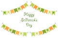 Cute festive bunting flags with clover isolated on white background. Happy Saint Patrick`s Day garlands. Royalty Free Stock Photo