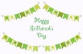 Cute festive bunting flags with clover isolated on white background. Happy Saint Patrick`s Day garlands. Royalty Free Stock Photo