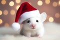 Cute festive Christmas mouse wearing a Santa hat