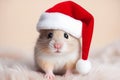 Cute festive Christmas mouse wearing a Santa hat