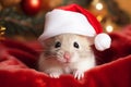 Cute festive Christmas mouse wearing a Santa hat