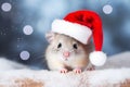 Cute festive Christmas mouse wearing a Santa hat