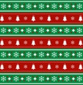 Cute festive red and green background with bells and snowflak Royalty Free Stock Photo