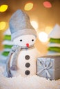 Cute festive snowman with Christmas present