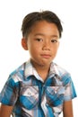 Cute Filipino Boy on White Background with a blank serious expression