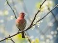 Cute finch bird on a branch of a blooming tree Royalty Free Stock Photo