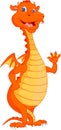 Cute fire dragon cartoon waving Royalty Free Stock Photo