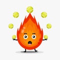 Cute fire mascot playing tennis ball