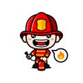 Cute Firefighter Cartoon Character With Fire Extinguisher